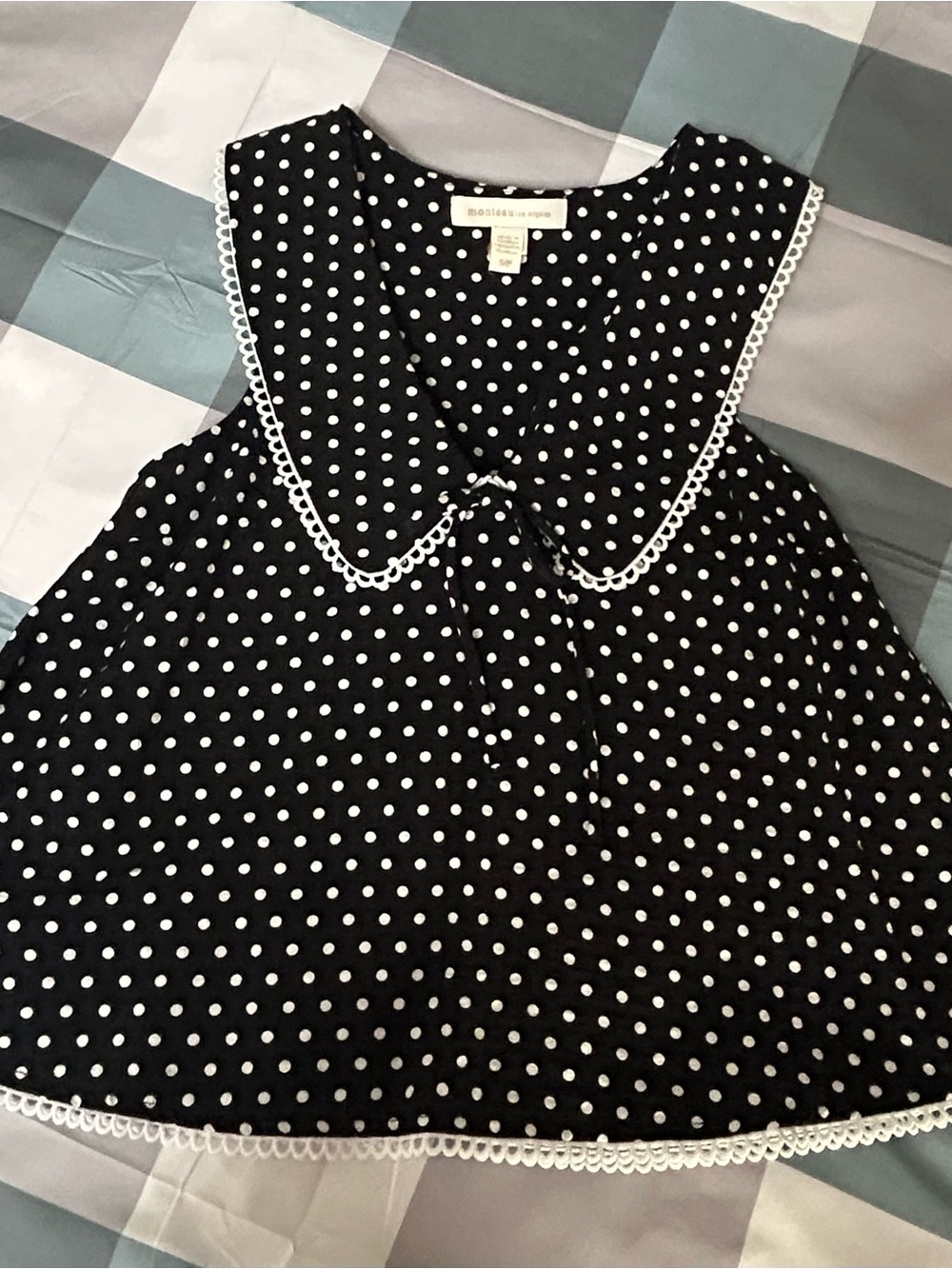 Polka Dot Sailor Collar Top Black & White